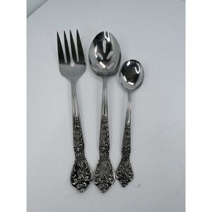 Versailles Pattern Stainless Slotted Serving Spoons Meat Fork + MSI Japan Roses